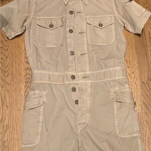 Khaki Button-Up Short Sleeve Jumpsuit